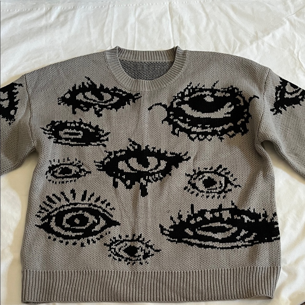 Gray and Black Eye Pattern Sweater